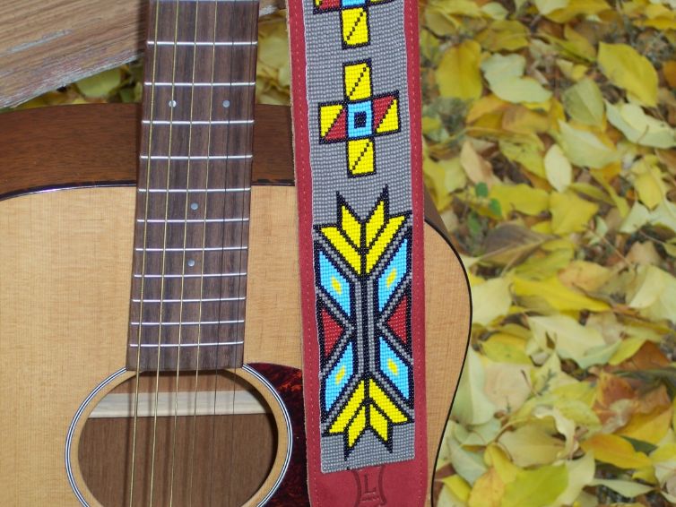 Beaded Leather Guitar Strap Lakota